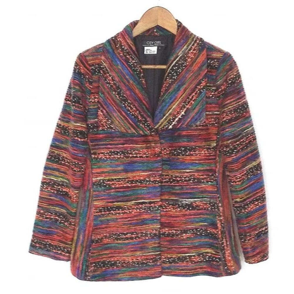 City Girl Nancy Bolen Rainbow Art To Wear Textured Blazer Sz Small